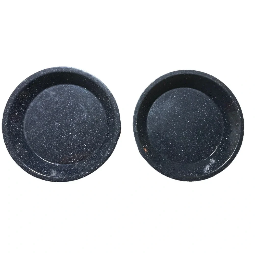 Vintage Enamelware Pie Pan Plate‎ Black Speckled 10